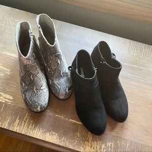 Cat & Jack Girls snake skin ankle boots and UNR8ED Girls black suede ankle boots